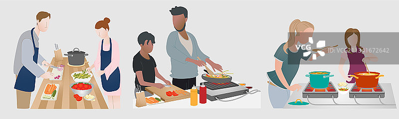 三口之家准备食物图片素材