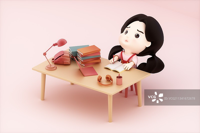 3D渲染的可爱卡通小女孩图片素材
