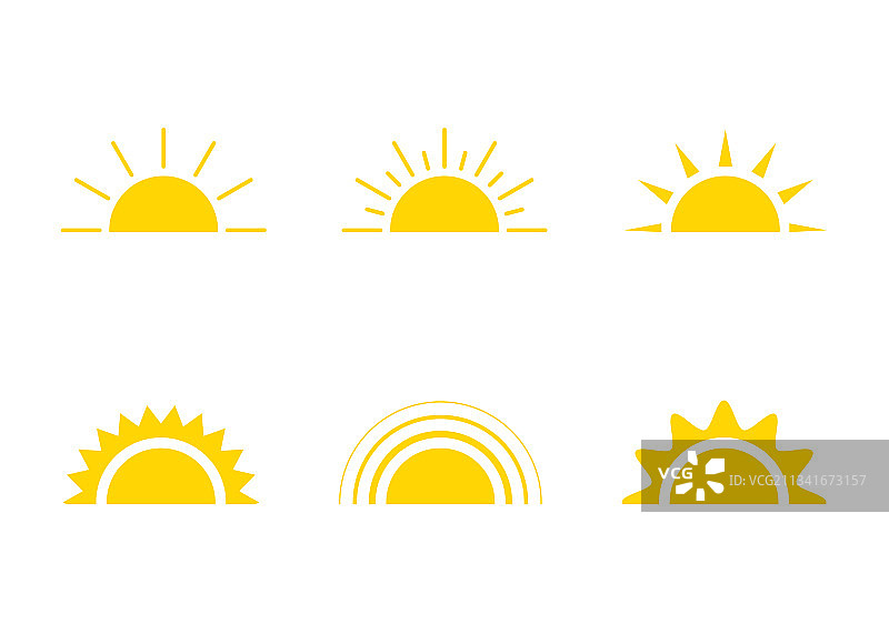 黄色太阳图标，阳光、日出或日落图片素材
