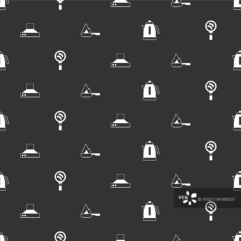 电热水壶、煎锅、抽油烟机厨房用具套装图片素材