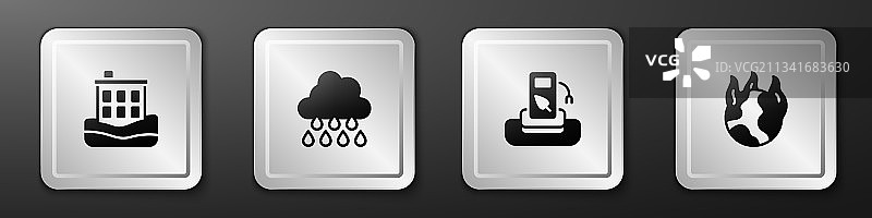 房屋洪水乌云暴雨燃油场景套装图片素材