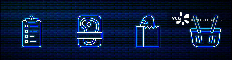 装有面包的纸袋和购物清单图片素材