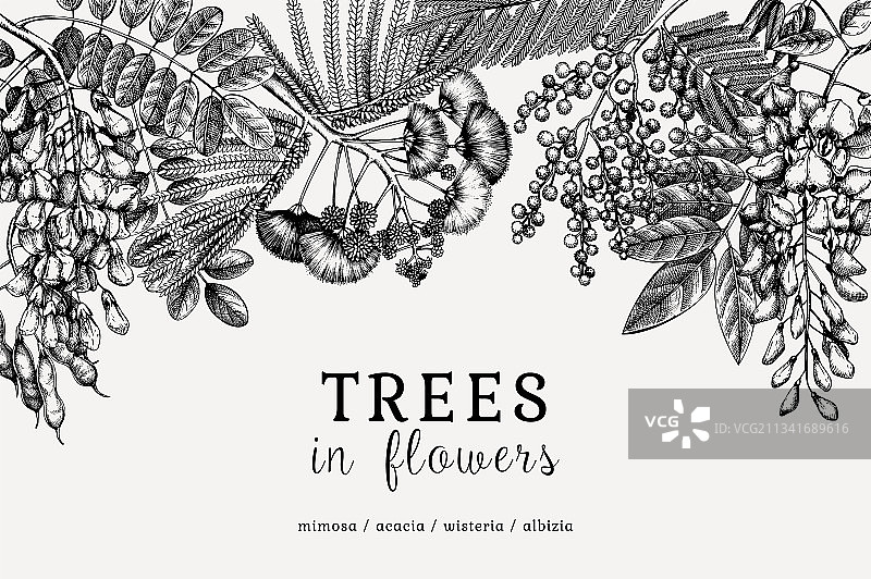 鲜花手绘树木banner图片素材