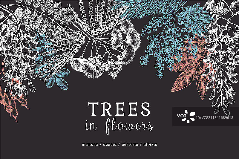 鲜花手绘树木banner图片素材