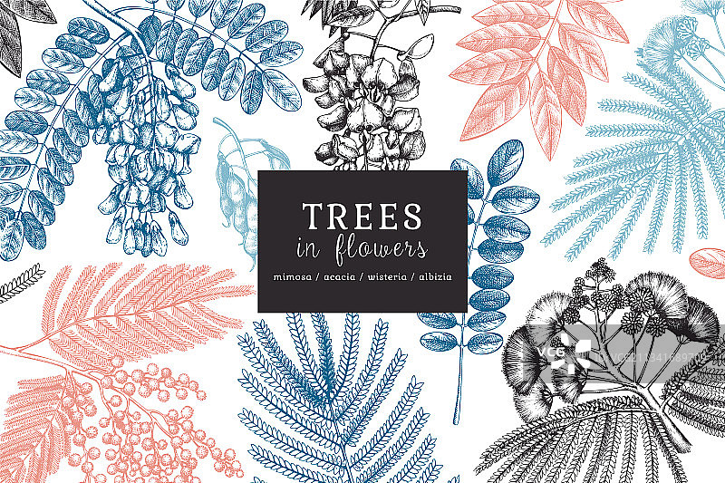 鲜花手绘树木背景图片素材