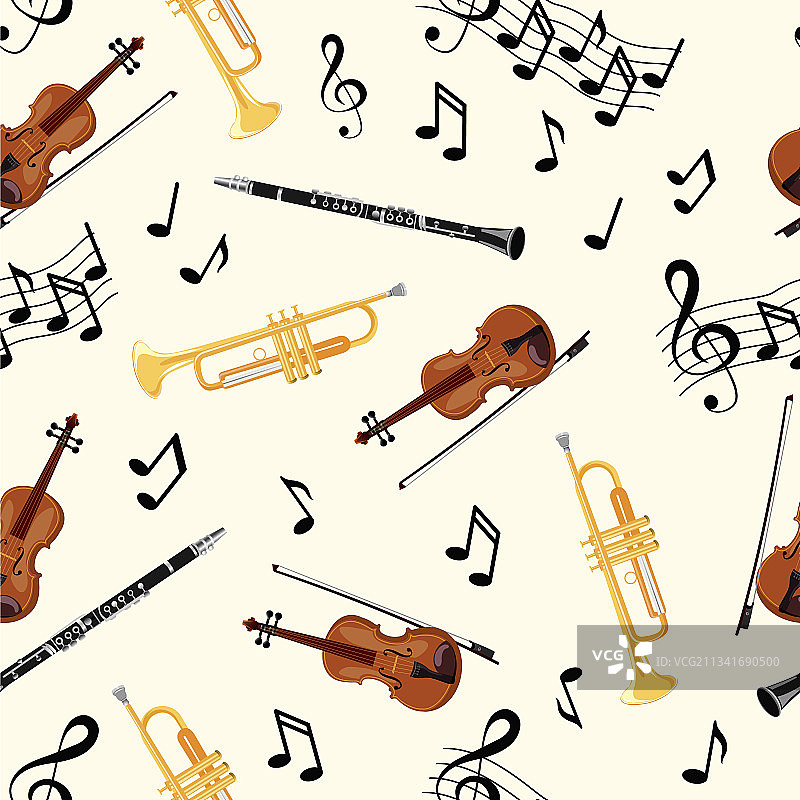 小提琴、管乐器双簧管无缝图案图片素材