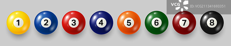 灰色背景上带数字的彩色台球图片素材