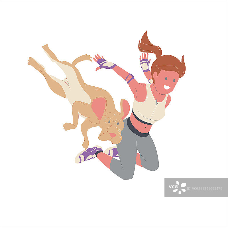 跑酷女孩与她的杜高犬图片素材