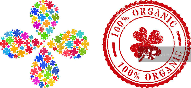 100%有机纹理印章和四叶草图片素材