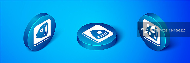 2.5D鱼头图标，蓝色背景图片素材