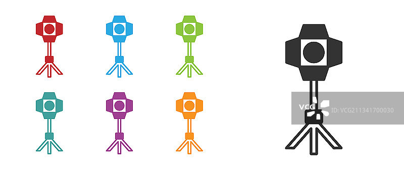 隔离的柔光箱中黑色演播室灯泡图标图片素材