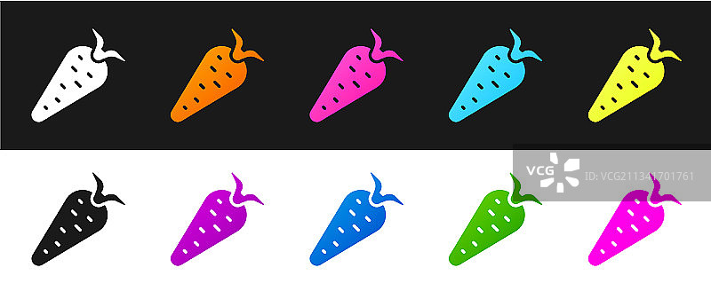 黑色和白色背景上的胡萝卜图标合集图片素材