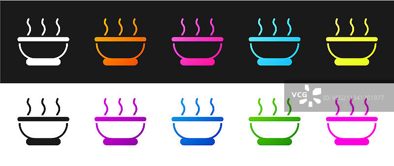 黑色背景上的热汤碗图标图片素材
