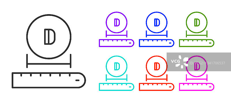 黑色线条直径图标，白色背景图片素材