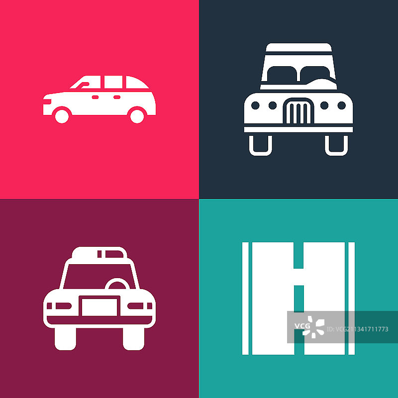 波普艺术道路警车和闪光灯图案图片素材