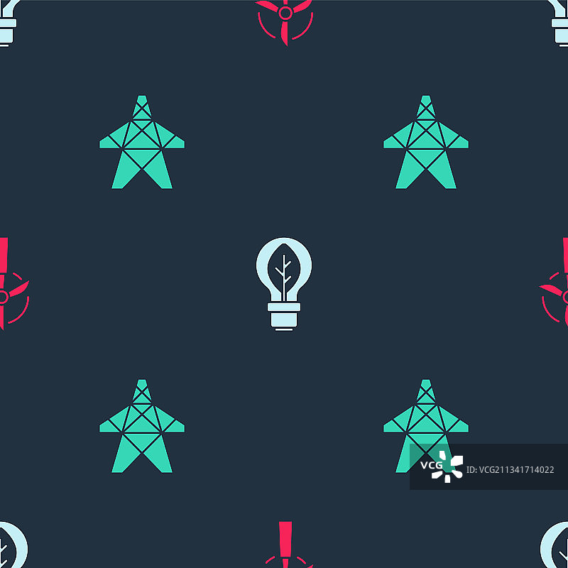 带叶子的风力涡轮机灯泡图案图片素材