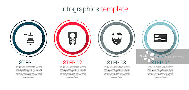 包含轮船、铃铛、救生衣和椰子鸡尾酒的图标图片素材