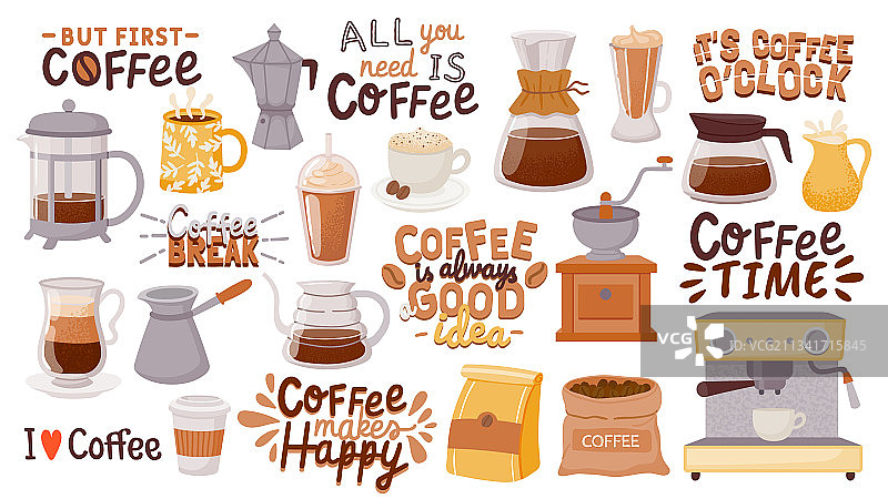 咖啡语录与咖啡杯早餐热饮图片素材