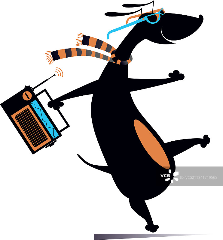 卡通狗与收音机图片素材