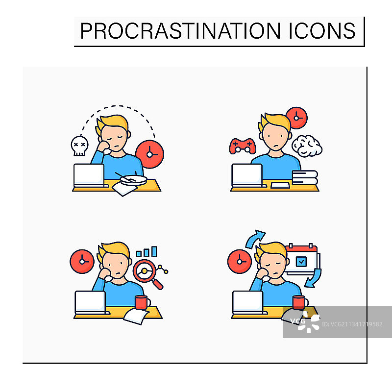 拖延症彩色图标集图片素材
