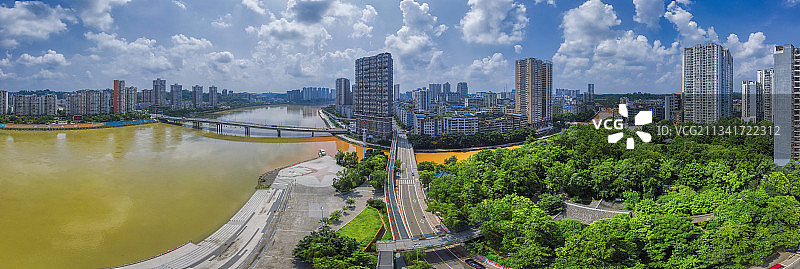 四川省成都市简阳市人民公园及周边沱江两岸风光带航拍全景图片素材