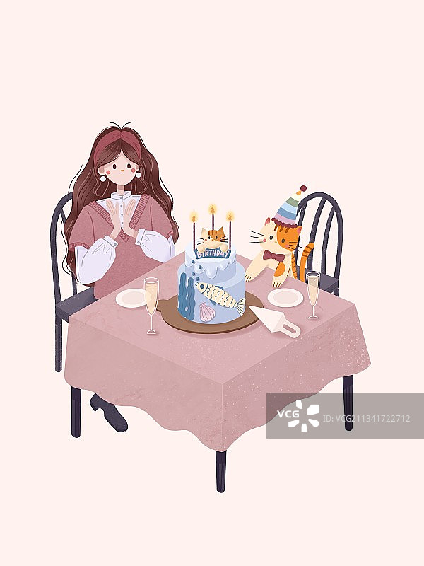 女孩与猫过生日图片素材