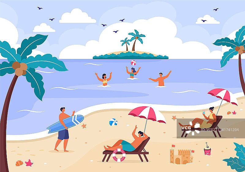 快乐夏季海滩背景图片素材
