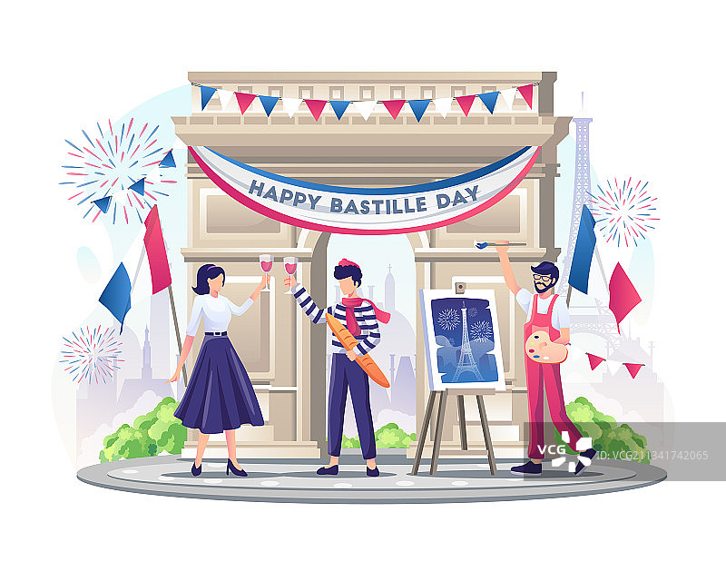 快乐的法国夫妇和画家庆祝图片素材