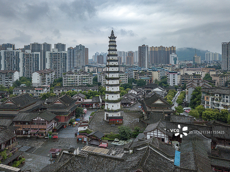 航拍重庆市合川区文峰古街商圈图片素材