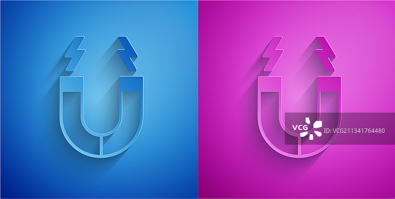 蓝紫色背景上的剪纸磁铁图标图片素材