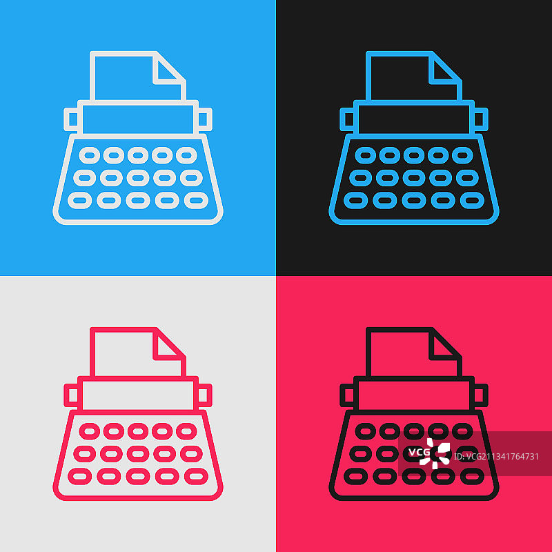 波普艺术风格复古打字机和纸张图标图片素材