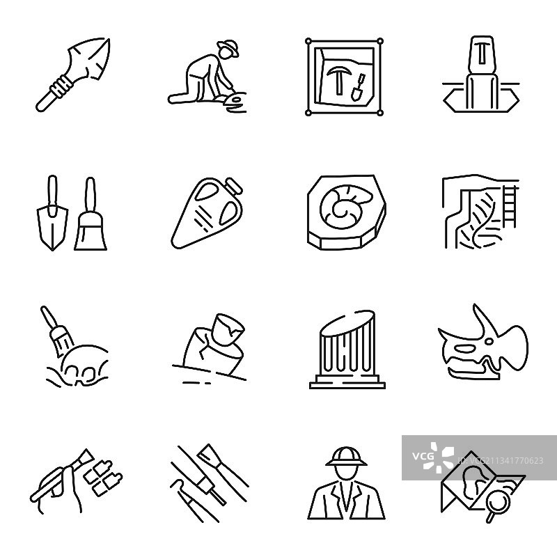 黑白考古图标合集图片素材