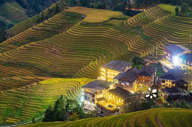 广西桂林龙脊梯田自然风光夜景图片素材