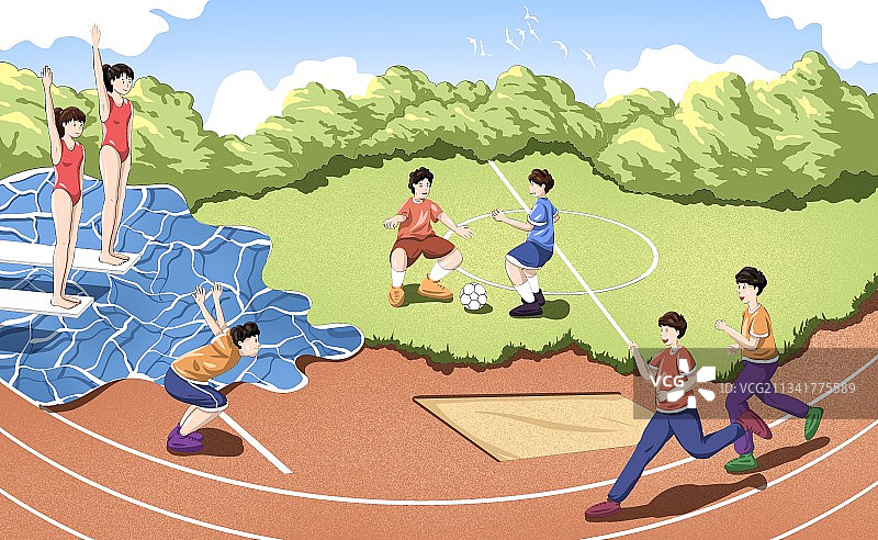 在体育场运动的人物插画图片素材