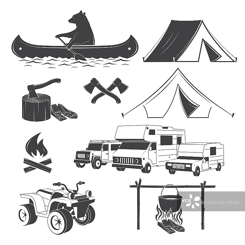 徒步和露营图标合集图片素材