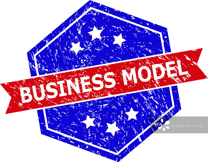 带有橡胶的六边形双色商业模式印章图片素材