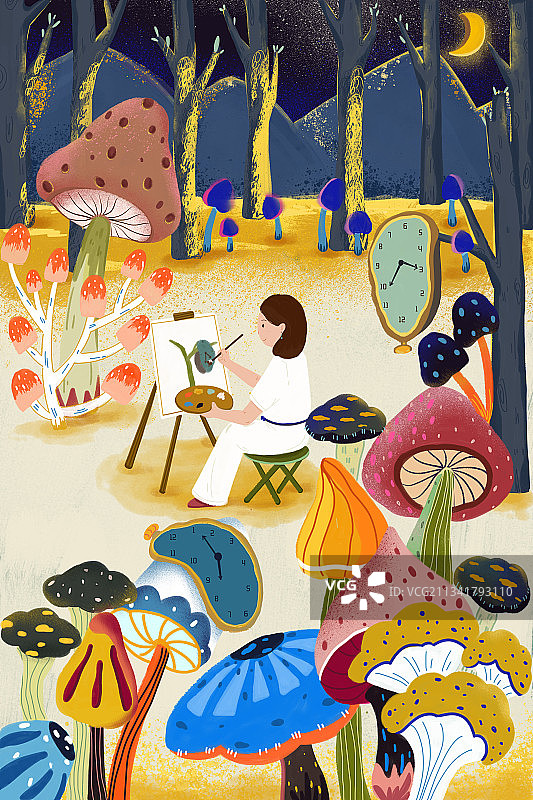 童话风蘑菇森林人物场景图片素材