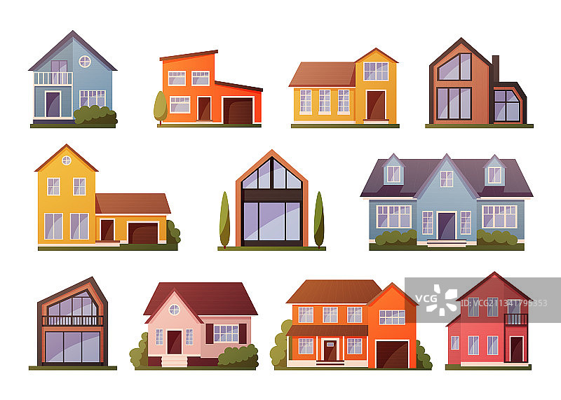 卡通联排现代住宅建筑图片素材