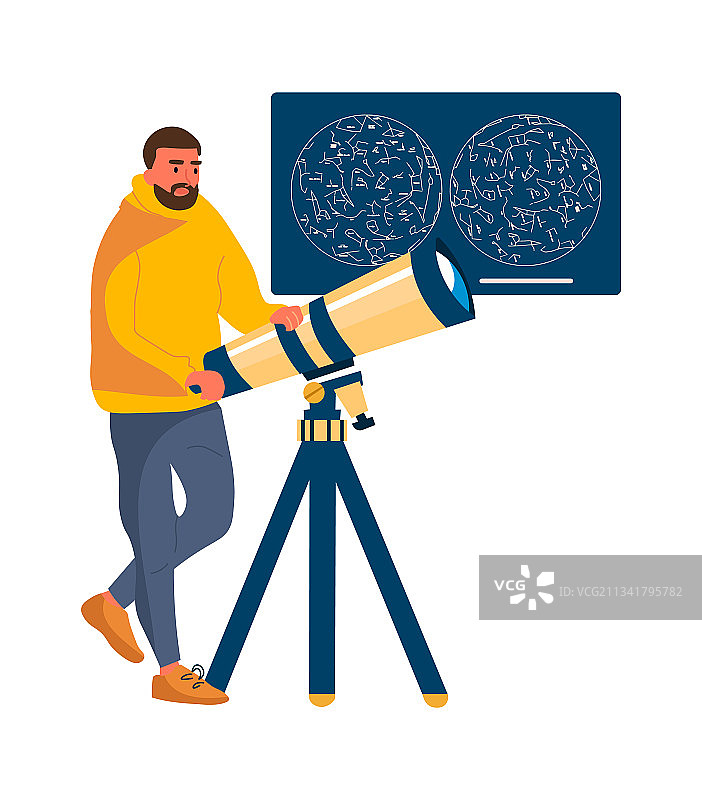卡通男性用望远镜观察图片素材