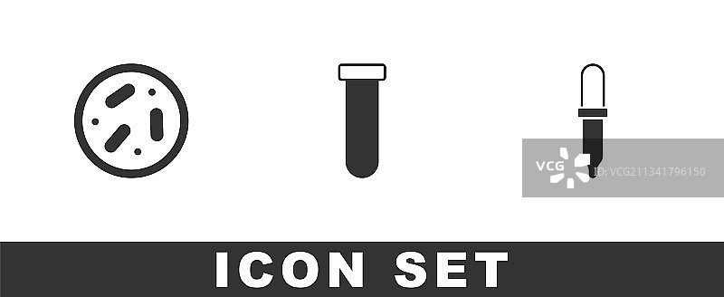 带细菌试管和烧瓶的培养皿套装图片素材