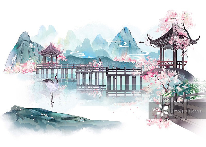 山水桃林图片素材