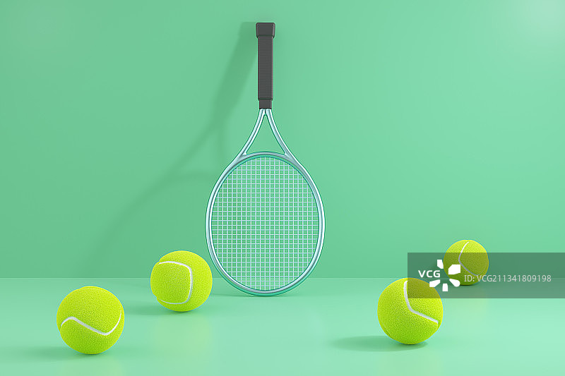 3D渲染的网球和网球拍图片素材
