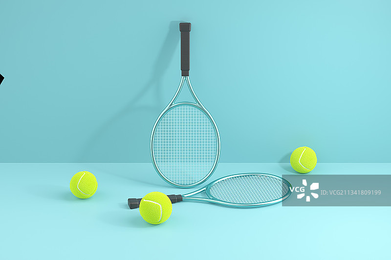 3D渲染的网球和网球拍图片素材