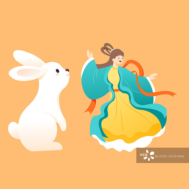 卡通中秋节传统节日习俗古人古代嫦娥奔月电商中国风国潮矢量插画图片素材