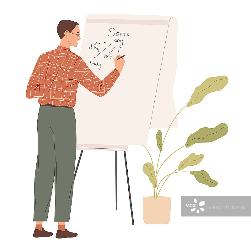 男老师在学校教室的黑板上写作图片素材