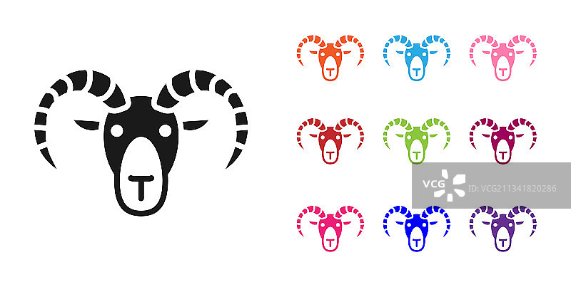 白色背景上的黑山羊或公羊图标图片素材