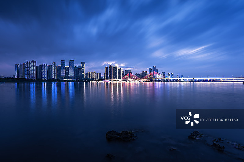 长沙湘江银盆岭大桥夜景照片图片素材
