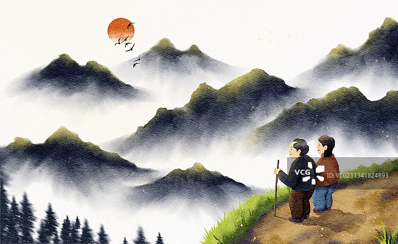 重阳节登高插画图片素材