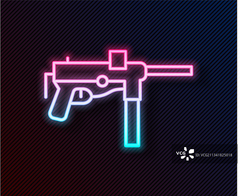 发光的霓虹灯线条：M3式冲锋枪图片素材