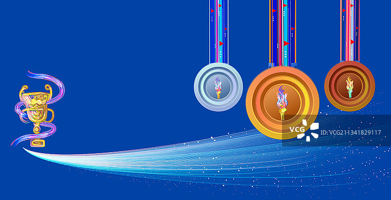 运动会荣获金牌银牌铜牌和奖杯图片素材